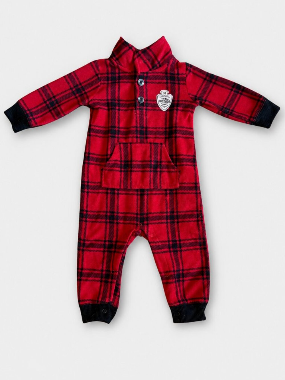 Carter's Plaid Fleece Outdoor Jumpsuit 9M Red Black